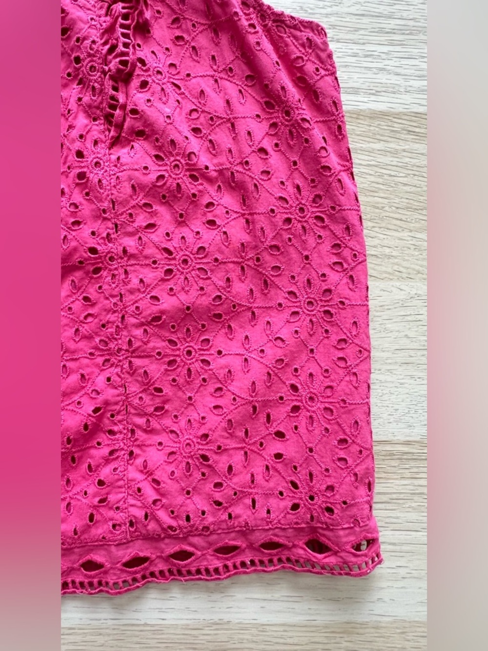 Maeve Eyelet Ruffle Blouse Pink Boho Cottagecore Size 10 Anthropologie - Picture 6 of 12